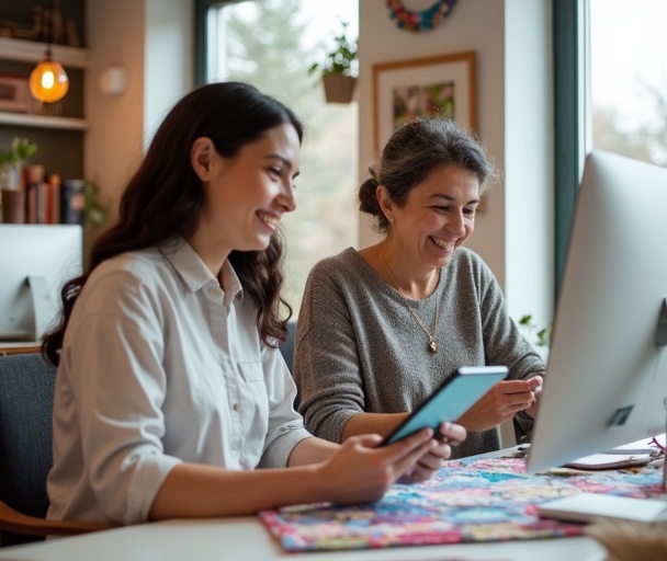 Quilters using online resources